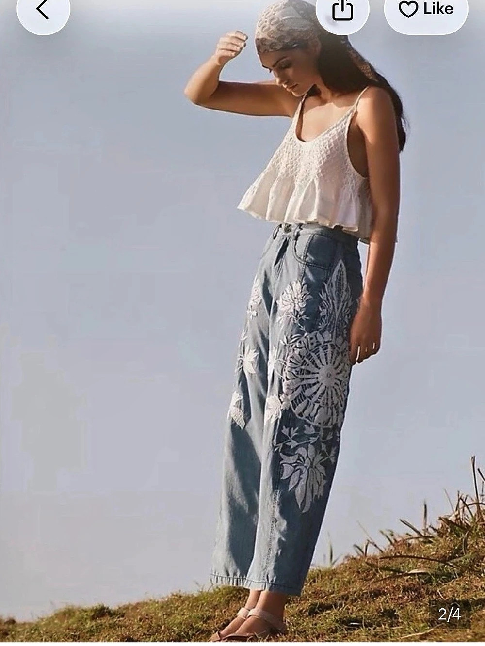 PILCRO Floral Barrel Leg Pants Waist 32